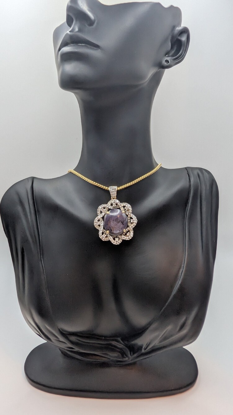 Natural Ruby And White Sapphire Pendant W/ Yellow Gold Overlay